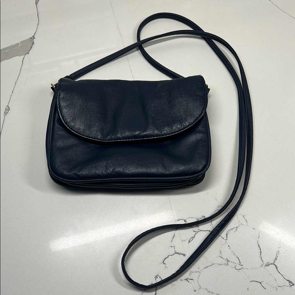 Vintage Bermans Navy Leather Shoulder Bag